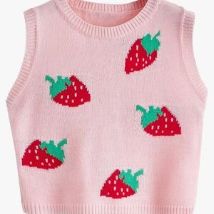 Floerns Women's Pink Strawberry Crop Top Sweater Vest :: Size L